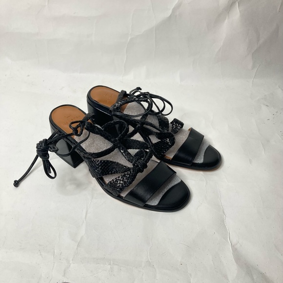 H by Halston Piper Black Leather Sandal Heels - Picture 3 of 7